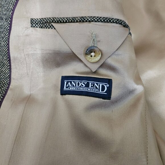 Lands'End 100% Lambswool Men's Tweet Blazer SZ 40R Black/Beige Sport Coat Preppy - Picture 3 of 15